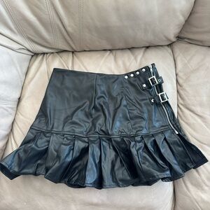 Black Faux Leather Skirt with Buckle Detail